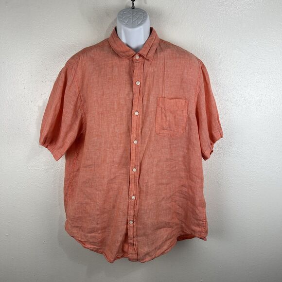 Lands End Button Up Shirt Men Large 16-16 ½ Traditional Fit Orange Short Sleeve - Picture 11 of 11